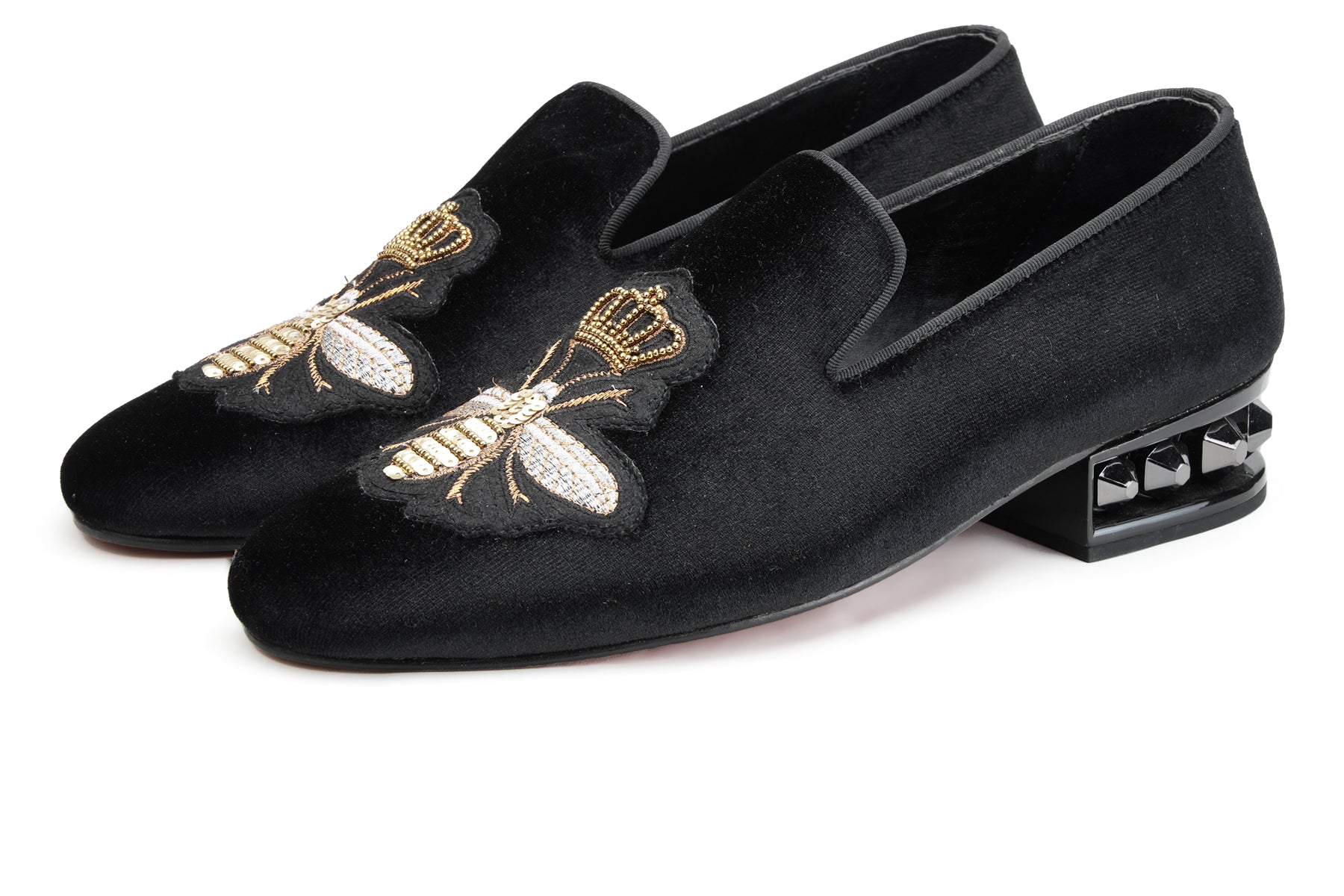 Mens Velvet Loafers Bee & Crown Embroidered Vintage Dress Shoes Slip on  Slippers